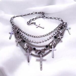 GHOST OF HARLEM Gyaru Silver Cross Layered Necklace Japan